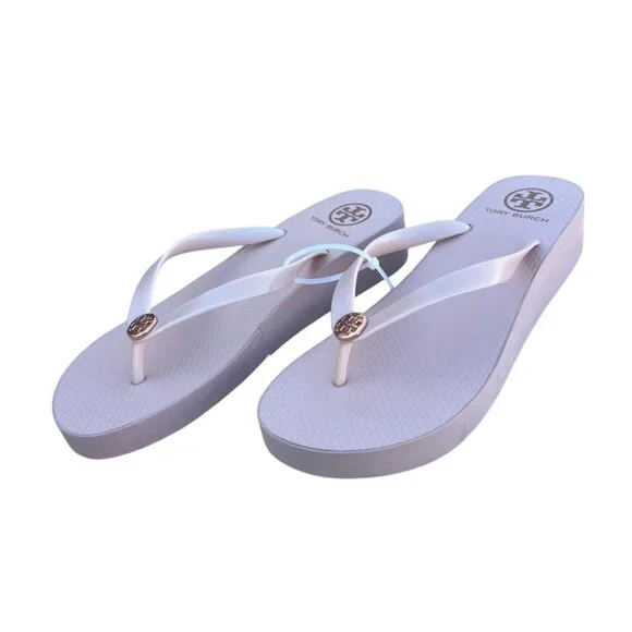 Tory Burch Wedge Flip Flops Sandals Seashell Pink Size 11 - Picture 4 of 16